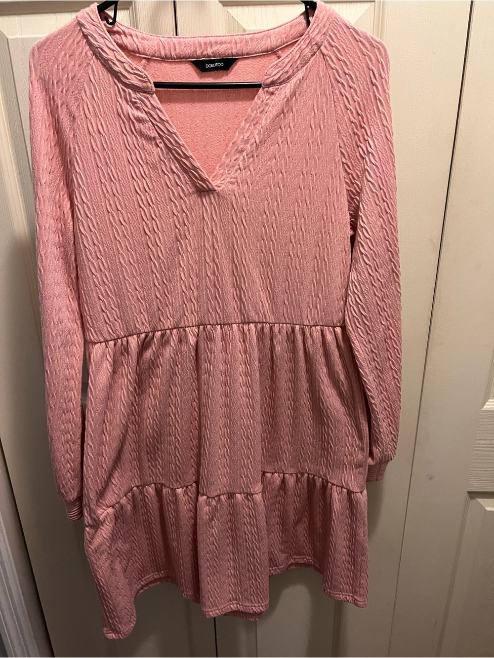 DOKOTOO Dusty Pink Textured V-Neck Dress